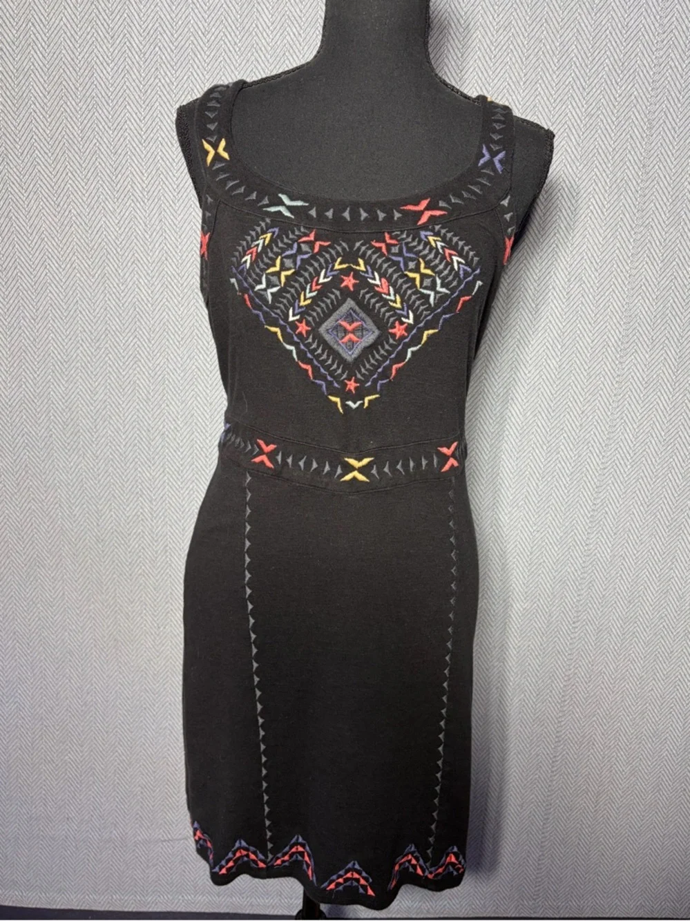 Free People Black Embroidered Open Back Bodycon Mini Dress Boho Festival - Picture 3 of 4
